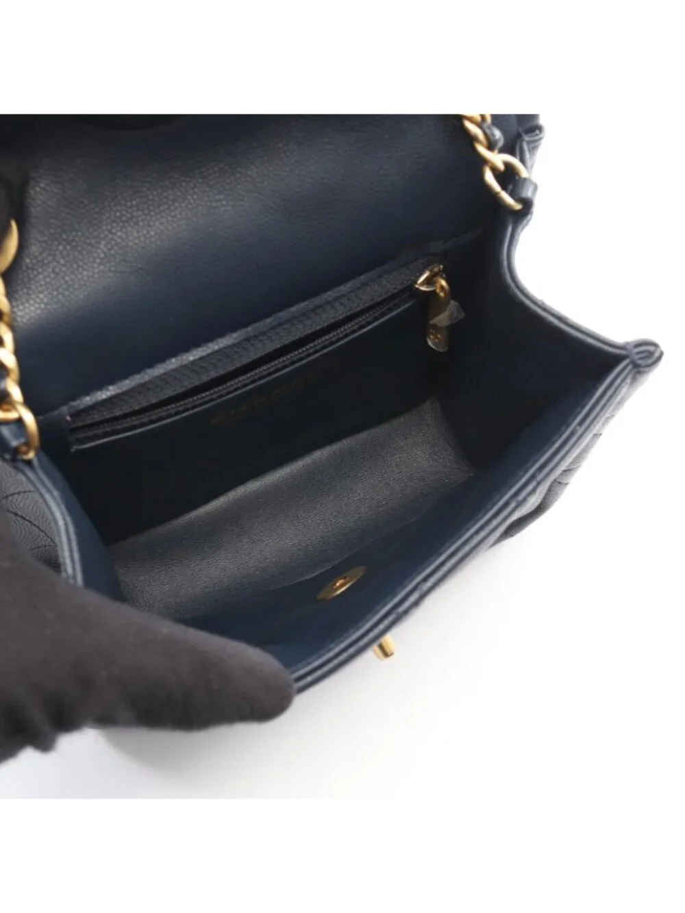 Chanel Shoulder Bag Quilted Navy Lambskin Small Chain